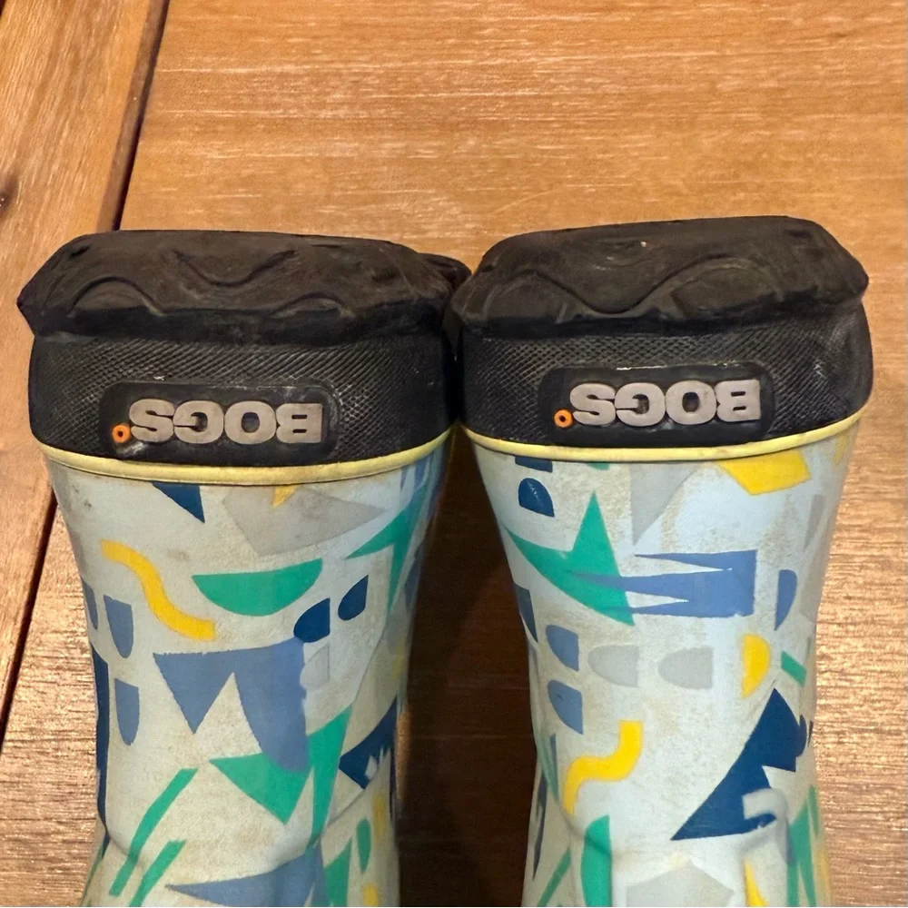 Bogs‎ Kids Rain Boots Sparse Geo Blue Multi Waterproof Pull-On Handles Sz 3